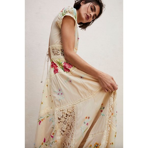 Free People Hibiscus Heaven Maxi Dress Size XL Floral Embroidered Tropical - Picture 5 of 8